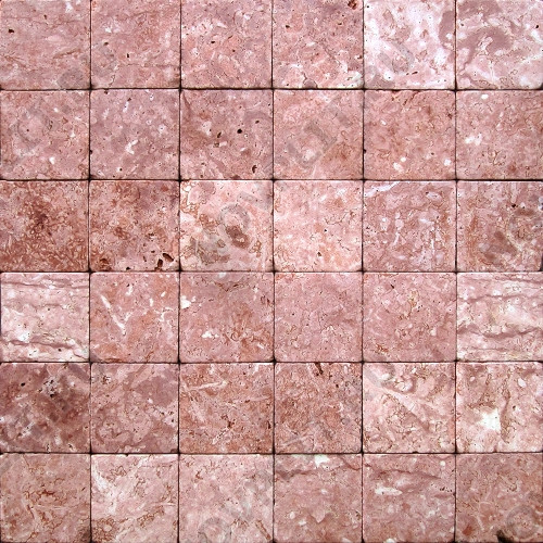 Камень для пола "Квадрат" доломит малиновый с розовым - 50х50х20 мм, галтованный, пиленый с 6 сторон