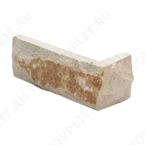 Угловой камень "Кирпич" доломит бежевый - 60х(50+150) мм, со сколом, пиленый с 5 сторон